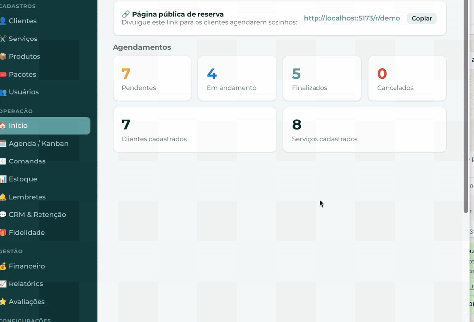 Mudando o status de um atendimento no kanban