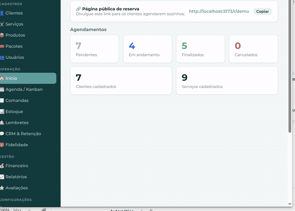Cliente reservando pelo link público